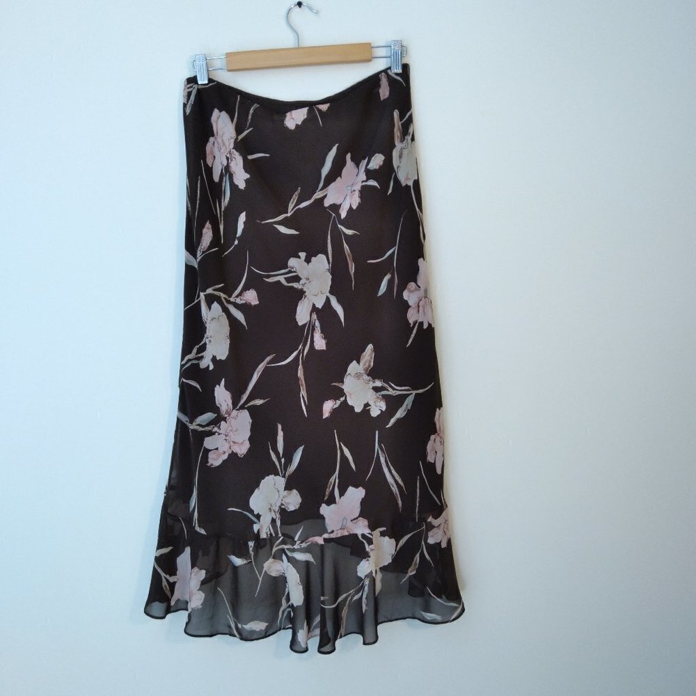 Chaps Brown Floral High Low Skirt - Picture 6 of 6